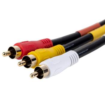 Monoprice Stereo Video Dubbing Composite Cable - 6 Feet - Black | Triple RCA Male/Male Heavy-duty RG-59/U, Gold plated