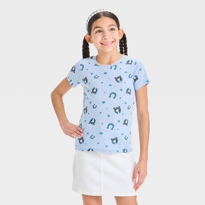 Girls' Squishmallows Pointelle Short Sleeve T-Shirt - Blue