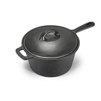 COMMERCIAL CHEF Pre-Seasoned Cast Iron 2.0 Qt Saucepan with Lid, Black