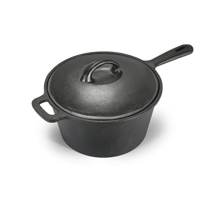 COMMERCIAL CHEF Pre-Seasoned Cast Iron 2.0 Qt Saucepan with Lid, Black, 1 of 10