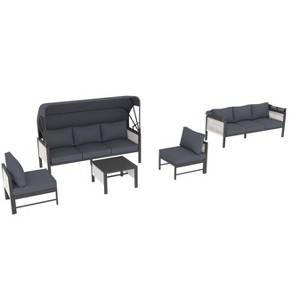 Cesicia 4-Piece Gray Patio Sofa Set With Canopy, Side Table, And Cushions for Backyard, Porch, Poolside - 1 of 4