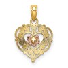 Black Bow Jewelry 14k Rose and Yellow Gold, Lace Trim Heart and Pink Flower Pendant - 3 of 4