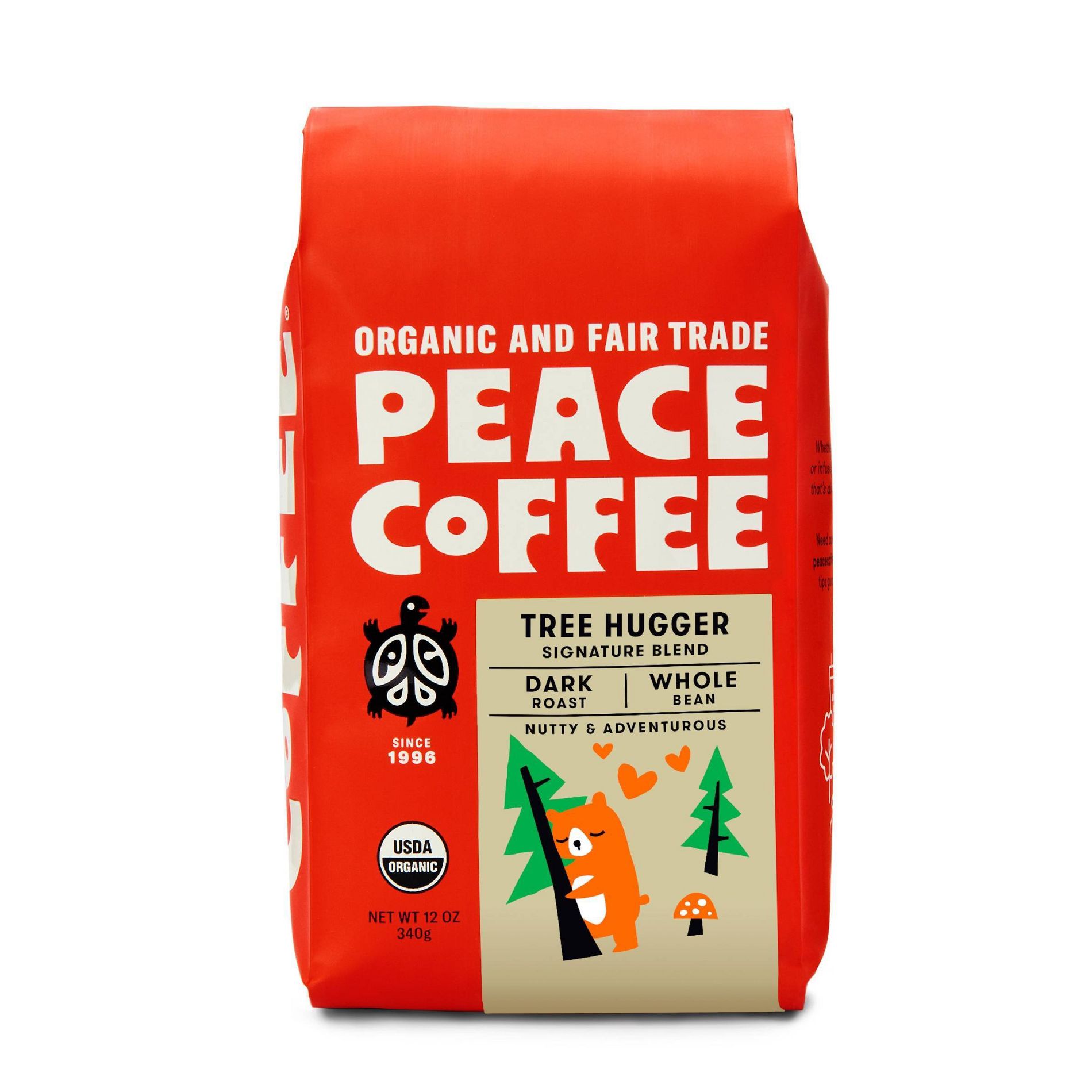 Peace Coffee Organic Fair Trade Tree Hugger Blend Dark Roast Whole Bean Coffee - 12oz