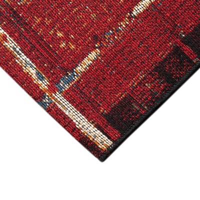 Red and Black Synthetic Tribal Stripe Runner Rug