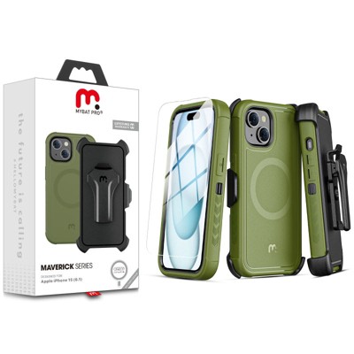 MyBat Pro Maverick Series MagSafe Case w/ Holster and Tempered Glass for Apple iPhone 15 (6.1)