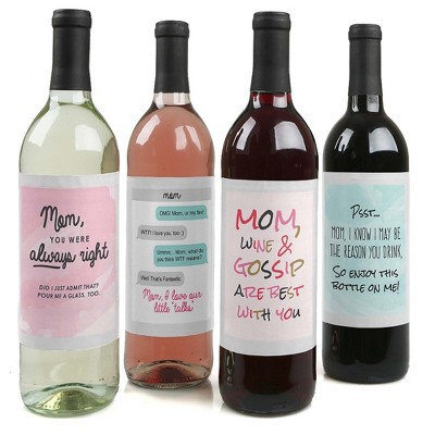 Big Dot of Happiness Mom, I Must Confess - Gift For Women - Wine Bottle Label Stickers - Set of 4