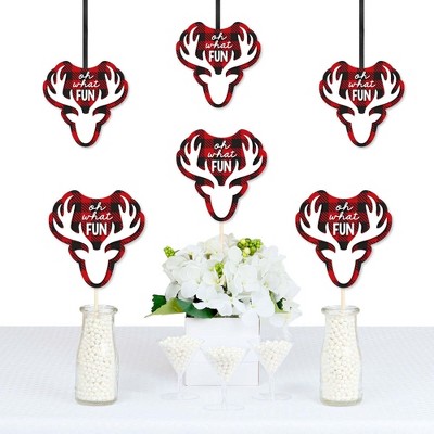 Big Dot of Happiness Prancing Plaid - Reindeer Decorations DIY Christmas and Holiday Buffalo Plaid Party Essentials - Set of 20