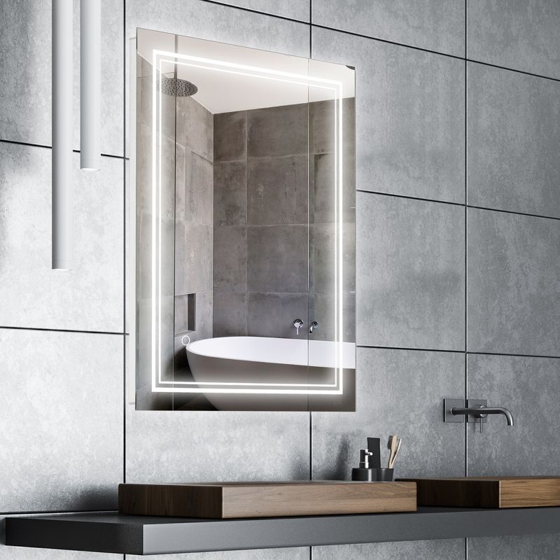 kleankin 32" x 24" LED Bathroom Mirror, Lighted Vanity Mirror, Wall Mounted with Smart Touch, Horizontally and Vertically, Waterproof, Plug-in, Silver, 2 of 9