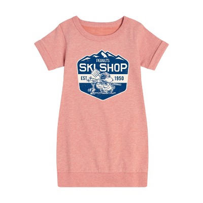 Girls' - Peanuts - Snoopy and Woodstock Ski Shop Graphic Short Sleeve Fleece Dress