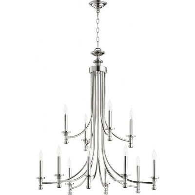 Quorum Lighting Rossington 12-Light Chandelier, Polished Nickel, 31.5W x 37.5H, 60W, Dry Rated