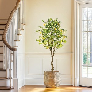 5/6FT Artificial Lemon Tree Indoor, Pre Potted Faux Lemon Tree with Realistic Fruit and Lifelike Leaves,Fake Lemom Plant with Lights for Home Decor - 1 of 4