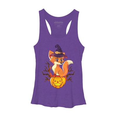 Women's Design By Humans Cute Witch Fox With Jack O Lantern Halloween Shirt By thebeardstudio Racerback Tank Top