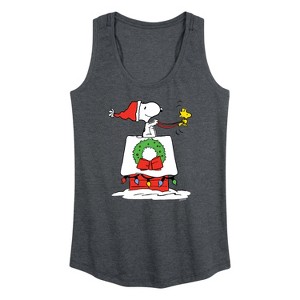 Women's - Peanuts - Snoopy and Woodstock House Sleigh Graphic Racerback Tank - 1 of 4