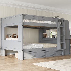 Polibi Full Size Bunk Bed with Built-In Bookshelves, Desk and Storage Space - 1 of 4