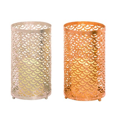 Transpac Metal 8 in. Multicolor Christmas Light Up Lantern Decor Set of 2