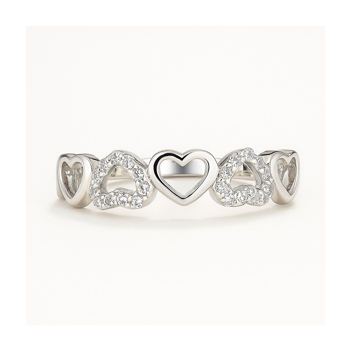 Sterling Silver Heart Ring with Pave Simulated Diamonds - thumbnail 3