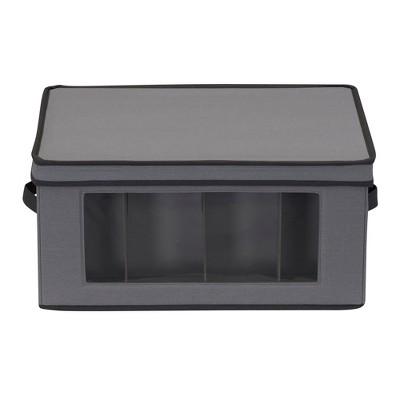 Gray Collapsible Plastic Wine Glass Storage Bin with Window