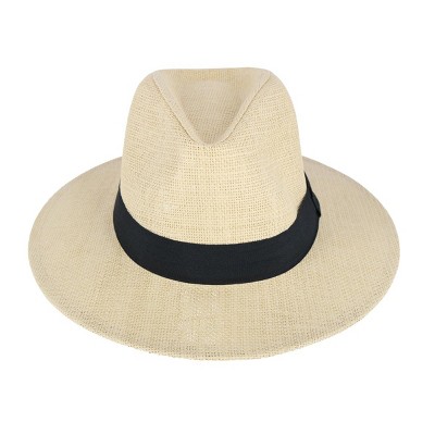 CTM Men's Flat Brim Straw Fedora Hat