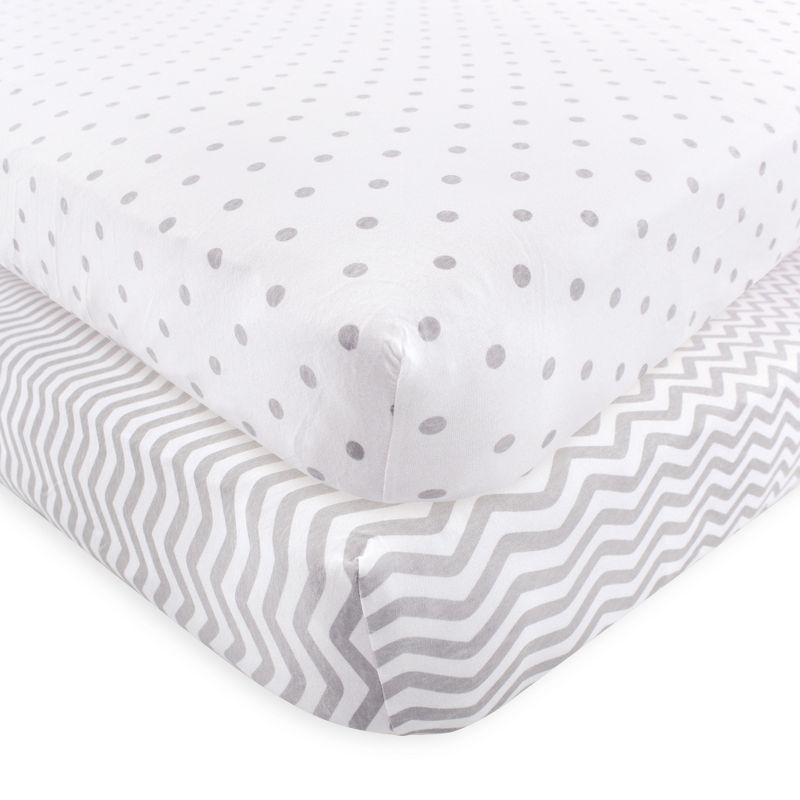 Luvable Friends Baby Fitted Crib Sheet, Gray Chevron Dot, One Size, 1 of 3
