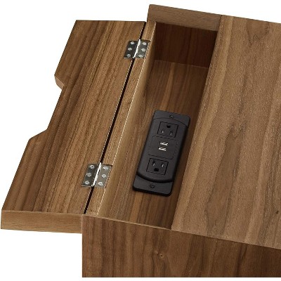 Walnut Wood Mid-century Modern Nightstand with USB Ports