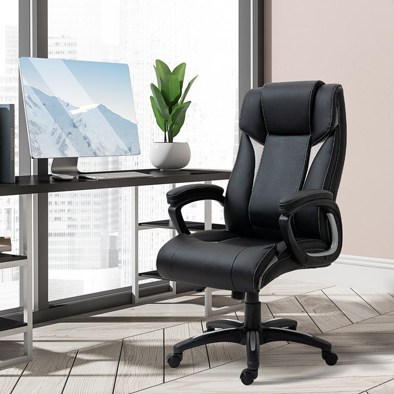Vinsetto PU Leather Executive Office Chair with Padded Armrests, Adjustable Height Computer Desk Chair with Swivel Wheels, Rocking Feature, Black, 2 of 9
