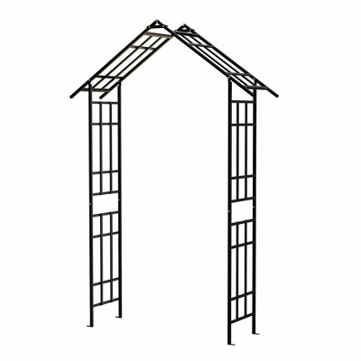 Lirago, 16.92"D * 101.96"H * 42.51"W, Black Metal Garden Arch - Galvanized Iron Trellis, Rose Arch, Outdoor Garden Decor with Gate Design