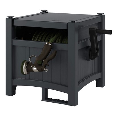 Suncast 100 Foot Hose Hideaway, Durable Resin Garden Hose Storage Reel with Manual Guide for Even Winding, Pre-Assembled, Cyberspace Grey Suncast 100 Foot Hose Hideaway, Durable Resin Garden Hose Storage Reel with Manual Guide for Even Winding, Pre-Assembled, Cyberspace Grey