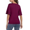 BLUEMING Womens Flutter Elbow Sleeve Shirts V Neck Tee Blouse Pagoda Sleeve T-Shirts Summer Tee Blouse Flowy Tops - 2 of 4