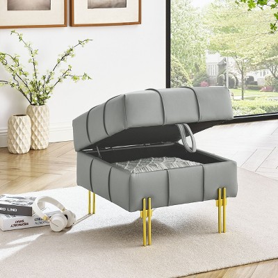 NicBex Square Leather Storage Ottoman Bench,Upholstered Storage Ottoman with Golden Stainless Steel Legs,Storage Bench for Living Room,Bedroom