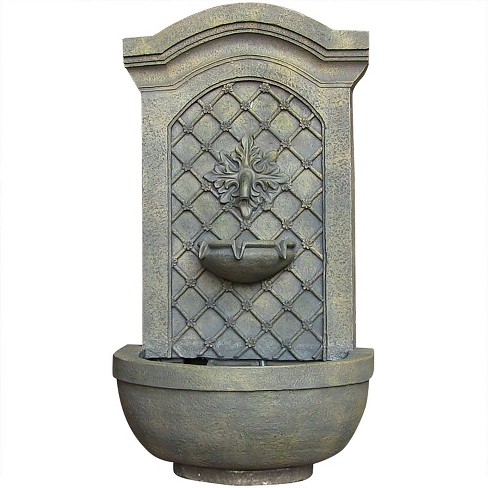Sunnydaze 31"H Solar-Powered Polystone Rosette Leaf Outdoor Wall-Mount Fountain, French Limestone Finish - image 1 of 4