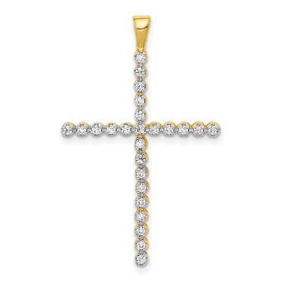 Black Bow Jewelry 14k Yellow Gold & Rhodium 1/4 Ctw Diamond Latin Cross Pendant, 22x36mm