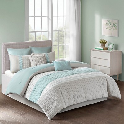 8 Pcs Elegant Stripe Print Ultra-Soft Microfiber Comforter Set,All Season Easy Care Bedding Set,Cozy Home Textile for Lux Bedroom Decor