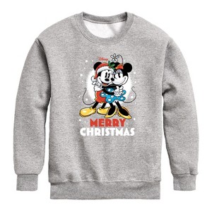 Boys' - Disney - Merry Christmas Mickey And Minnie Graphic Long Sleeve Fleece Sweatshirt - 1 of 4