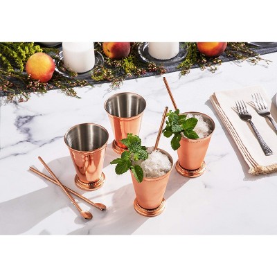 Handcrafted Copper Mint Julep Cups with Straws, Set of 4
