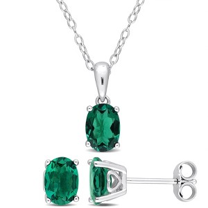 EVERLY JEWELRY | Sterling Silver Created Gemstone and Multiple Gemstones 2-Piece Set of Pendant with Chain and Earrings. - 1 of 3