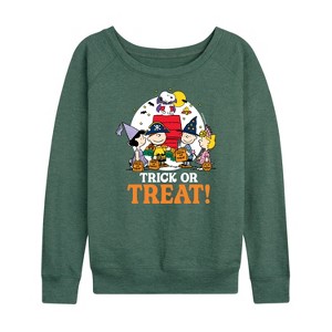 Women's - Peanuts - Trick Or Treat Moonlight Lightweight French Terry Wide Neck Long Sleeve Shirt - 1 of 4