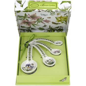Portmeirion Botanic Garden Set of 4 Porcelain Measuring Spoons, Dishwasher and Microwave Safe - Assorted Floral Motifs