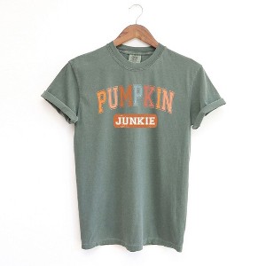 Simply Sage Market Women's Varsity Pumpkin Junkie Short Sleeve Garment Dyed Tee - 1 of 2