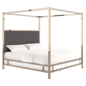 King Manhattan Champagne Gold Canopy Bed with Diamond Tufted Headboard Charcoal - Inspire Q, Grey