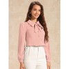 INSPIRE CHIC Women's Peter Pan Collar Bow Tie Neck Puff Long Sleeve Workwear Button Blouses - 3 of 4