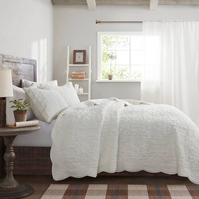 Ivory Faux Fur Embroidered Full Quilt Set