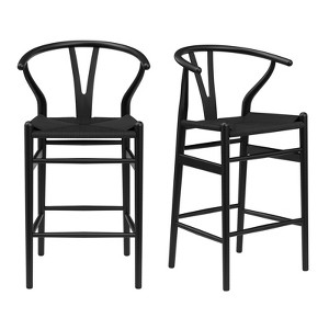PAGED Set of 2 Y-Shaped Bar Stools,27'' Counter Stools with Woven Papercord Seat,Bar Chairs for Home Pub & Kitchen Island - 1 of 4