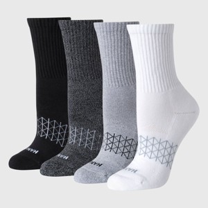 Hanes Women's Absolute Active 4pk Crew Socks - White/Gray 5-9: Cotton Blend, Arch Support, Cushioned Sole, Seamless Toe - 1 of 3