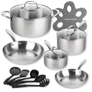 Gotham Steel Tri-Ply Stainless Steel 15 Piece Cookware Set with 5 Nylon Utensils - 1 of 4