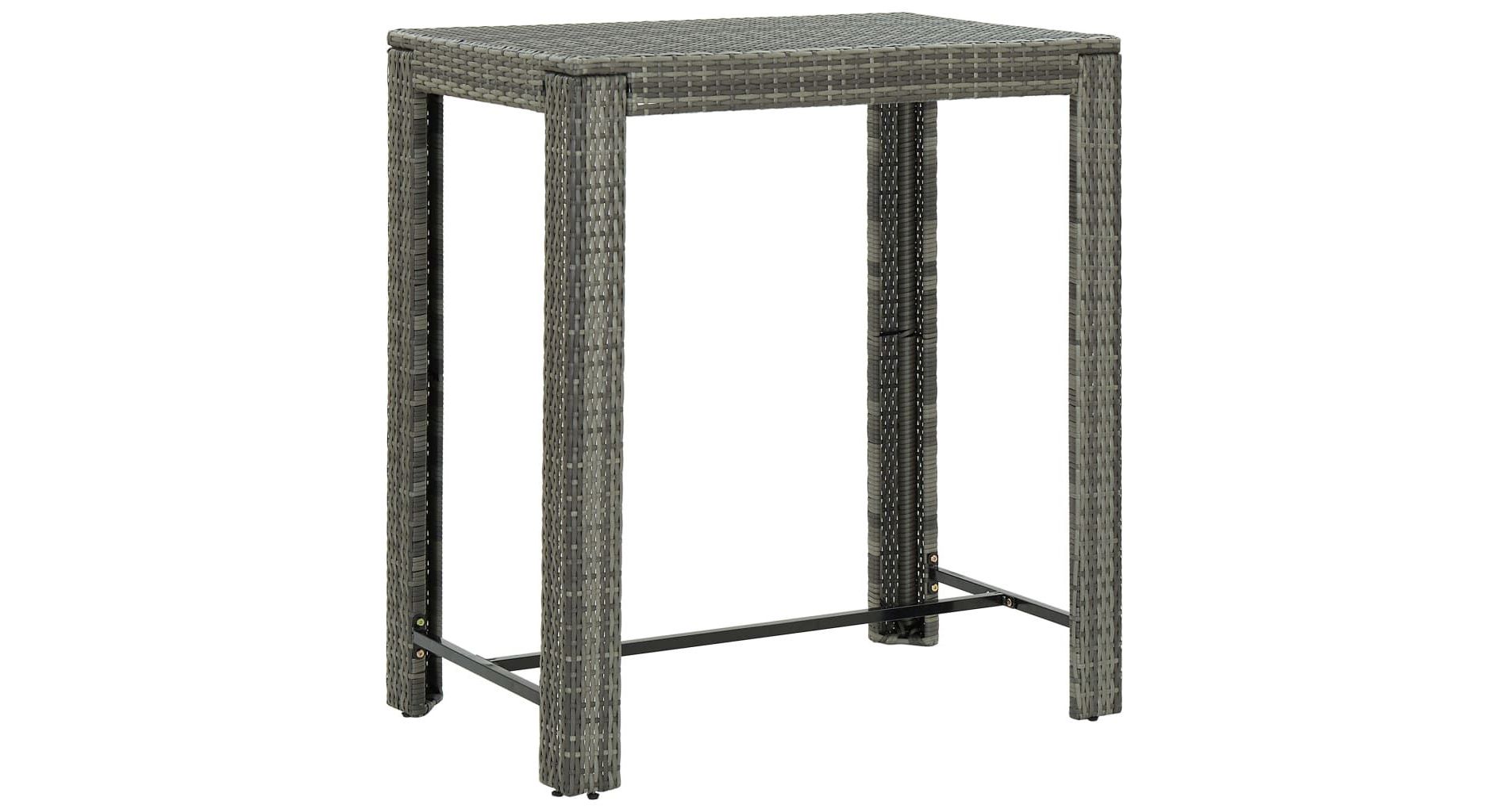 vidaXL Bar Table Grey PE rattan, powder-coated steel 39.4 x 23.8 x 43.5 in