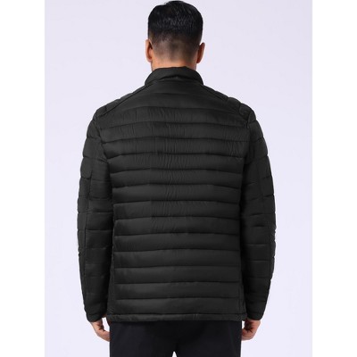 Мужские куртки INSPIRE CHIC Men's Winter Solid Color Stand Collar Zipper Quilted Puffer Jacket X Large Black — фото 3
