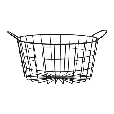 Round Matte Black Metal Wire Basket with Handles - Foreside Home & Garden