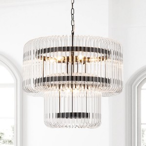Rennnsan Mornith 19"W 9-Light Tiered Glass Vintage Dimmable Chandelier in Black - 1 of 4