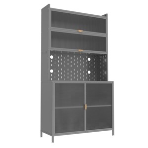 GlasFlength Kitchen Storage Farmhouse Kitchen Pantry Cabinet Freestanding Cupboard Accent Storage Cabinet for Kitchen, Gray, 31.5"*16.53"*73" - 1 of 4