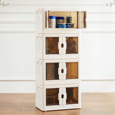 DOMETOUR Stackable Plastic Storage Bins with Lids Foldable Storage Boxes for Living Room